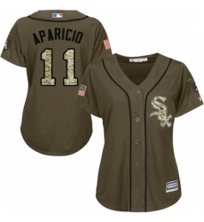 Womens Majestic Chicago White Sox 11 Luis Aparicio Replica Green Salute to Service MLB Jersey