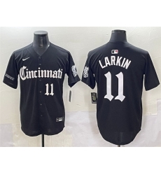 Men Cincinnati Reds 11 Barry Larkin Black  27Gothic Queen City Edition 27 Vapor Premier Limited Stitched Baseball Jersey