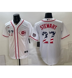 Men Cincinnati Reds  27 Sal Stewart White 2026 USA 250 Fourth of July Home Stitched Baseball Jersey