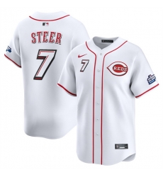 Men Cincinnati Reds 7 Spencer Steer White 2025 Speedway Classic Home Limited Stitched Baseball Jersey