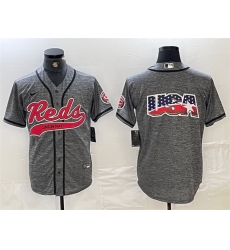 Men Cincinnati Reds Grey Team Big Logo Cool Base Stitched Baseball Jersey