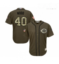 Mens Cincinnati Reds 40 Alex Wood Authentic Green Salute to Service Baseball Jersey 