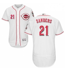 Mens Majestic Cincinnati Reds 21 Reggie Sanders White Home Flex Base Authentic Collection MLB Jersey