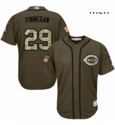 Mens Majestic Cincinnati Reds 29 Brandon Finnegan Replica Green Salute to Service MLB Jersey