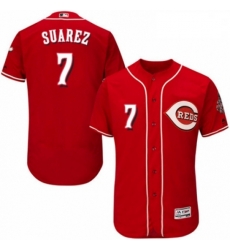 Mens Majestic Cincinnati Reds 7 Eugenio Suarez Red Alternate Flex Base Authentic Collection MLB Jersey