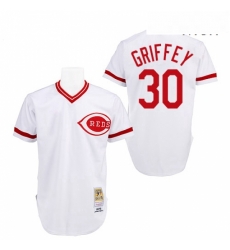 Mens Mitchell and Ness Cincinnati Reds 30 Ken Griffey Replica White Throwback MLB Jersey