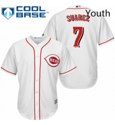 Youth Majestic Cincinnati Reds 7 Eugenio Suarez Replica White Home Cool Base MLB Jersey 