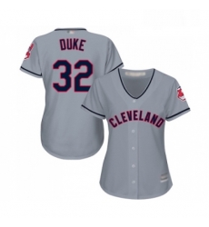 Womens Cleveland Indians 32 Zach Duke Replica Grey Road Cool Base Baseball Jersey 