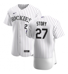 Men Colorado Rockies 27 Trevor Story Men Nike White Home 2020 Flex Base Player MLB Jersey