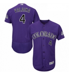 Mens Majestic Colorado Rockies 4 Pat Valaika Purple Alternate Flex Base Authentic Collection MLB Jersey