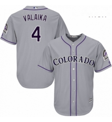 Mens Majestic Colorado Rockies 4 Pat Valaika Replica Grey Road Cool Base MLB Jersey 