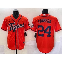 Men Detroit Tigers 24 Miguel Cabrera Orange With Patch Cool Base Stitched Baseball Jersey