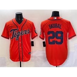 Men Detroit Tigers 29 Tarik Skubal Orange With Patch Cool Base Stitched Baseball Jersey