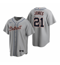 Mens Nike Detroit Tigers 21 JaCoby Jones Gray Road Stitched Baseball Jersey