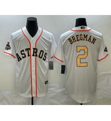 Men's Houston Astros #2 Alex Bregman 2023 White Gold World Serise Champions Patch Cool Base Stitched Jersey