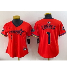 Women Houston Astros 1 Carlos Correa Orange 2025 City Connect With Texas Patch Limited Stitched Baseball Jersey Women Houston Astros 1 Carlos Correa Orange 2025 City Connect With Texas Patch Limited Stitched Baseball Jersey