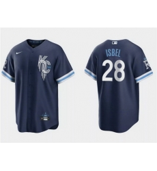 Men Kansas City Royals 28 Kyle Isbel Navy City Connect Cool Base Stitched Baseball Jersey