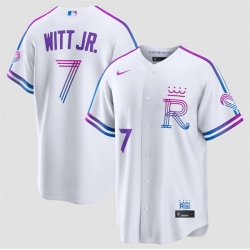 Men Kansas City Royals  7 Bobby Witt Jr  White 2026 City Connect Stadium Stitched Baseball Jersey