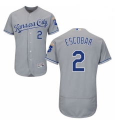 Mens Majestic Kansas City Royals 2 Alcides Escobar Grey Road Flex Base Authentic Collection MLB Jersey