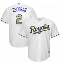 Mens Majestic Kansas City Royals 2 Alcides Escobar Replica White Home Cool Base MLB Jersey