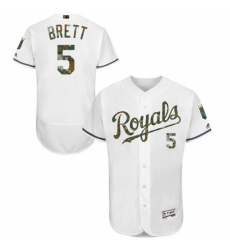 Mens Majestic Kansas City Royals 5 George Brett Authentic White 2016 Memorial Day Fashion Flex Base Jersey 