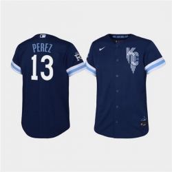 Youth Kansas City Royals 13 Salvador Perez 2022 Navy City Connect Stitched Baseball Jersey