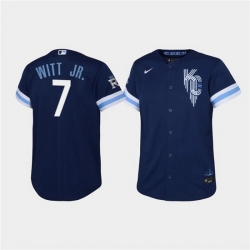 Youth Kansas City Royals 7 Bobby Witt Jr  2022 Navy City Connect Stitched Baseball Jersey