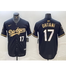 Men Los Angeles Dodgers 17 Shohei Ohtani Number Black Gold Stitched Cool Base Nike Jerseys