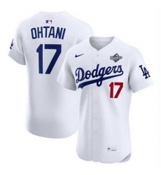 Men Los Angeles Dodgers 17 Shohei Ohtani White 2025 World Series Flex Base Stitched Baseball Jersey