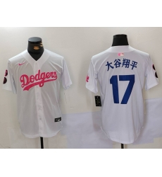 Men Los Angeles Dodgers 17  Shohei Ohtani White Pink Vin  26 Kobe Patch Stitched Baseball Jersey  3