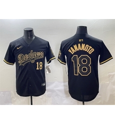 Men Los Angeles Dodgers 18  Yoshinobu Yamamoto Black Gold Limited Stitched Jersey