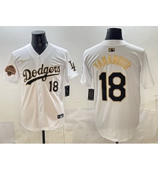 Men Los Angeles Dodgers 18 Yoshinobu Yamamoto White Gold 2025 Back to Back Champions Patch Limited Stitched Baseball Jersey