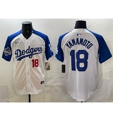 Men Los Angeles Dodgers 18  Yoshinobu Yamamoto White Royal 2025 World Series Champions Patch Limited Stitched Baseball Jersey