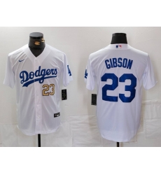 Men Los Angeles Dodgers 23 Kirk Gibson White Cool Base Stitched Baseball Jersey 2