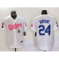 Men Los Angeles Dodgers 24 Kobe Bryant White Pink Vin  26 Kobe Patch Stitched Baseball Jersey 5