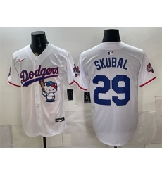 Men Los Angeles Dodgers  29 Tarik Skubal White Hello Kitty Night 2025 World Series Champions Patch Stitched Baseball Jersey