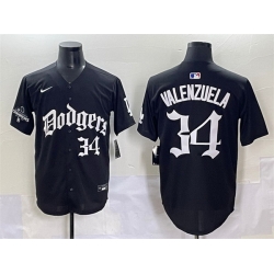 Men Los Angeles Dodgers 34 Fernando Valenzuela Black 2025 LA Gothic Style With 2024 World Series Champions Patch Vapor Premier Limited Stitched Baseball Je