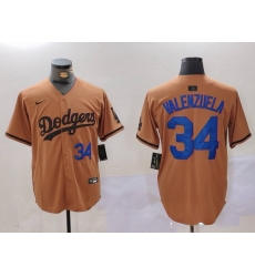 Men Los Angeles Dodgers 34 Fernando Valenzuela Brown Cool Base Stitched Baseball Jersey