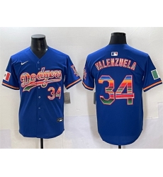 Men Los Angeles Dodgers 34 Fernando Valenzuela Royal Mexico Limited Stitched Baseball Jersey