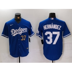 Men Los Angeles Dodgers 37 Teoscar Hernandez Blue Cool Base Stitched Baseball Jersey 1