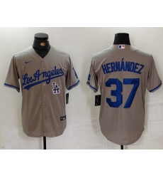 Men Los Angeles Dodgers 37 Teoscar Hernandez Grey Cool Base Stitched Baseball Jersey 7