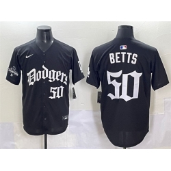 Men Los Angeles Dodgers 50 Mookie Betts Black 2025 LA Gothic Style With 2024 World Series Champions Patch Vapor Premier Limited Stitched Baseball Jersey
