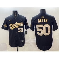 Men Los Angeles Dodgers 50 Mookie Betts Black Gold 2025 World Series Champions Patch Limited Stitched Baseball Jersey