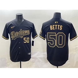 Men Los Angeles Dodgers 50 Mookie Betts Black Gold Limited Stitched Jersey
