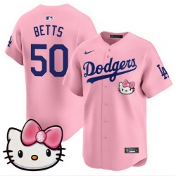 Men Los Angeles Dodgers 50 Mookie Betts Pink 2025 Hello Kitty Vapor Limited Stitched Baseball Jersey