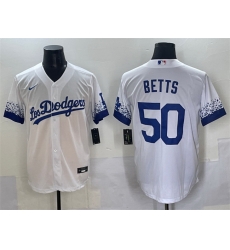 Men Los Angeles Dodgers 50 Mookie Betts White City Connect Cool Base Stitched Jersey