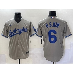 Men Los Angeles Dodgers 6 H S Kim Grey Cool Base Stitched Baseball Jersey