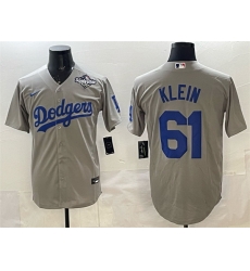 Men Los Angeles Dodgers 61 Will Klein Grey 2025 World Series Patch Cool Base Stitched Baseball Jersey