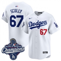 Men Los Angeles Dodgers 67 Vin Scully White 2025 World Series Champions Patch Home Limited Stitched Baseball Jersey