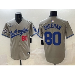 Men Los Angeles Dodgers 80 Emmet Sheehan Grey 2025 World Series Champions Patch Limited Stitched Baseball Jersey